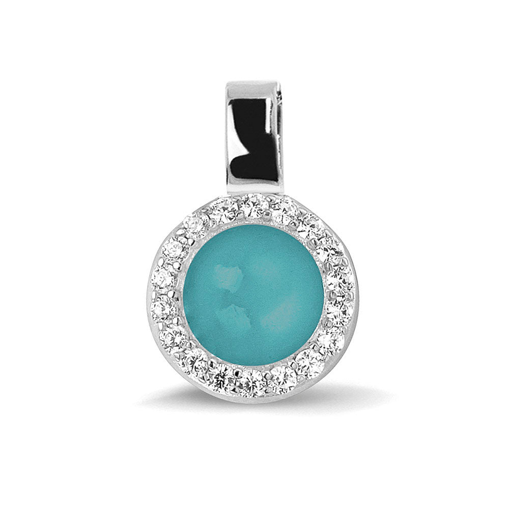 Round Gem Pendant in Aqua - Silver memorial jewellery