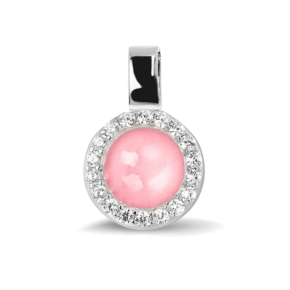 Round Gem Pendant in Soft Pink - Silver memorial jewellery