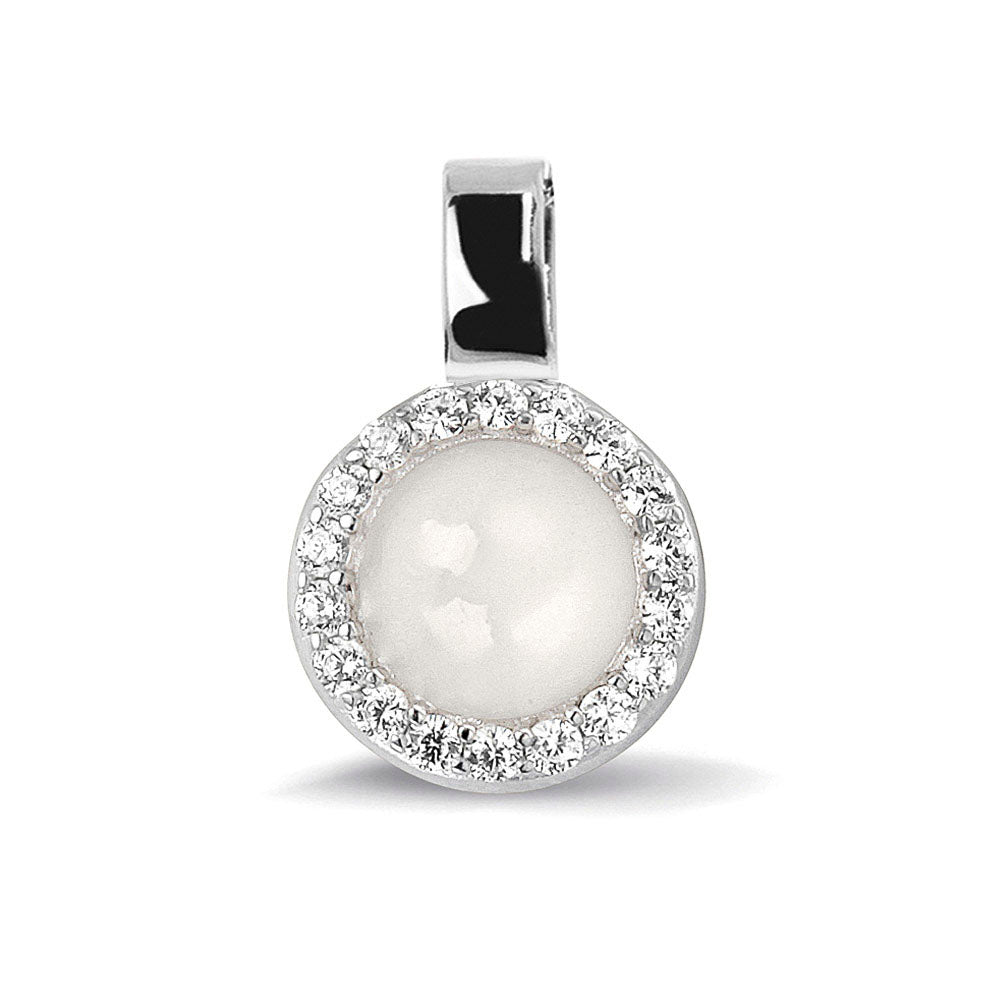 Round Gem Pendant in White - Silver memorial jewellery