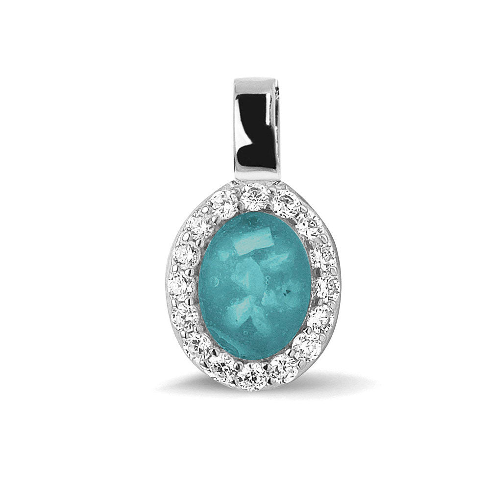 Oval Gem Pendant in Aqua - Silver memorial jewellery