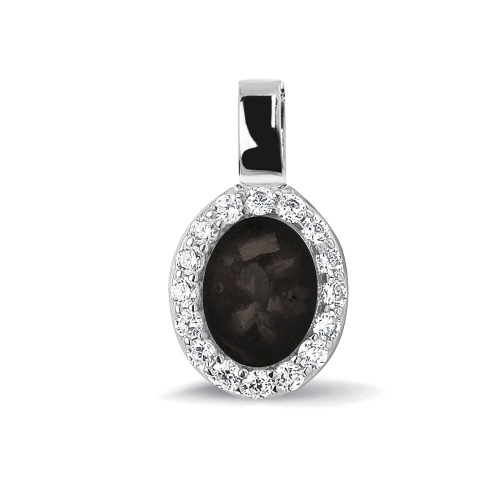 Oval Gem Pendant in Black - Silver memorial jewellery