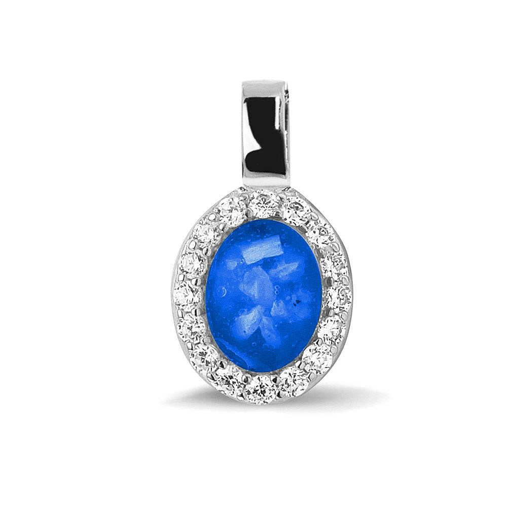 Oval Gem Pendant in Blue - Silver memorial jewellery