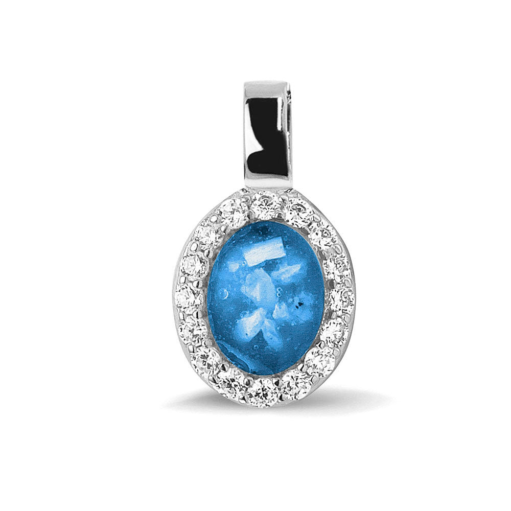 Oval Gem Pendant in Marine Blue - Silver memorial jewellery