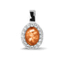 Oval Gem Pendant in Orange - Silver memorial jewellery