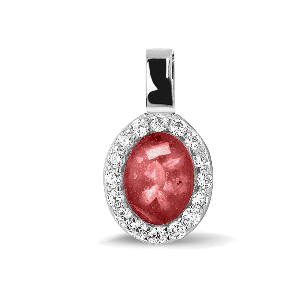 Oval Gem Pendant in Red - Silver memorial jewellery
