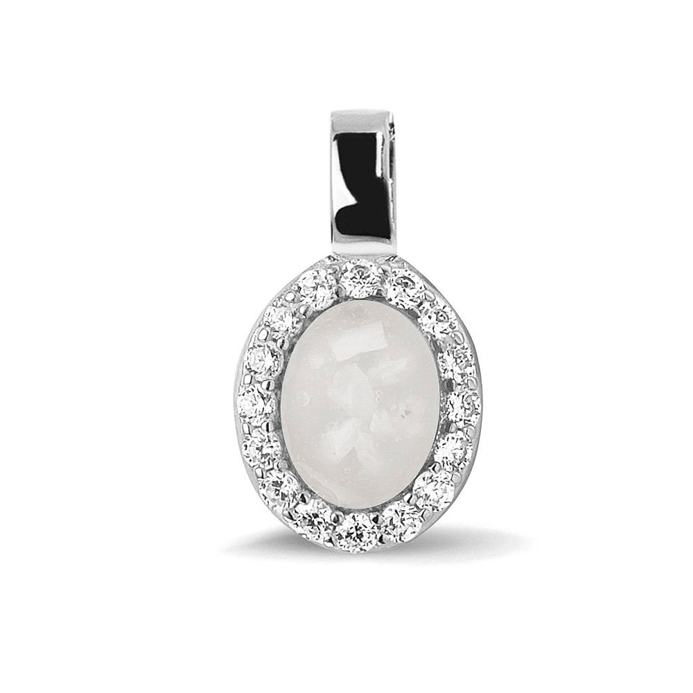 Oval Gem Pendant in White - Silver memorial jewellery