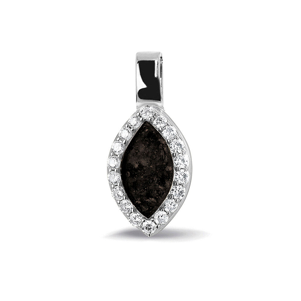Marquise Gem Pendant in Black - Silver memorial jewellery