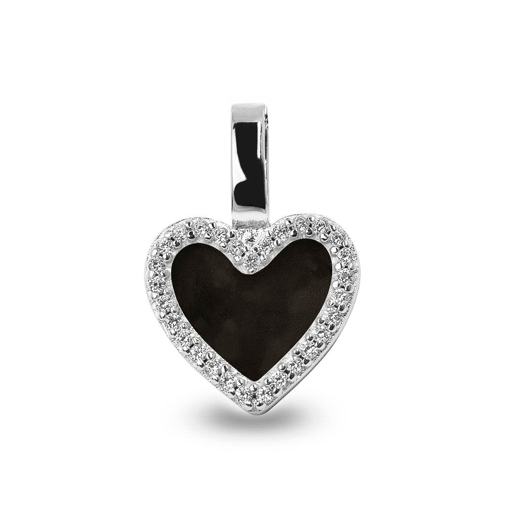 Heart Gem Pendant in Black - Silver memorial jewellery