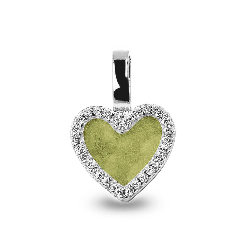 Heart Gem Pendant in Olive - Silver memorial jewellery