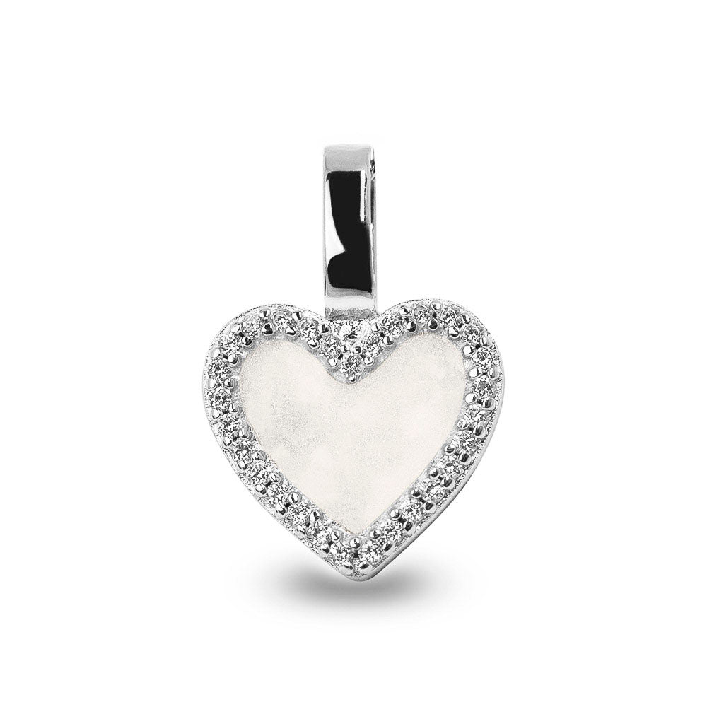Heart Gem Pendant in White - Silver memorial jewellery