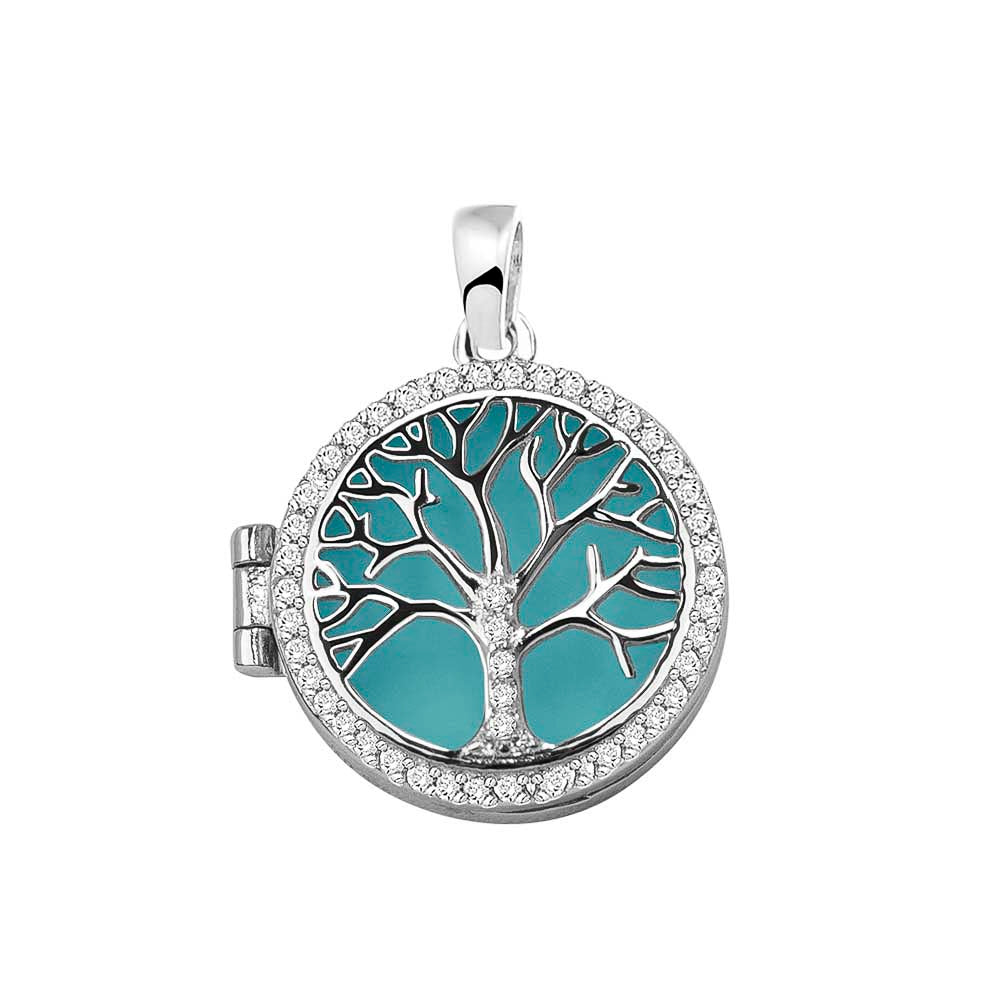 Tree of Life Locket in Aqua - Silver memorial jewellery