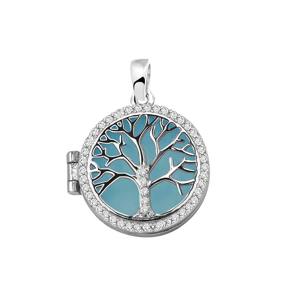 Tree of Life Locket in Baby Blue - Silver memorial jewellery
