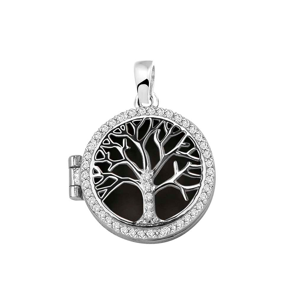 Tree of Life Locket in Black - Silver memorial jewellery