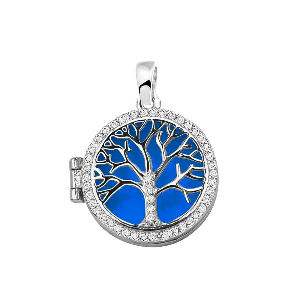 Tree of Life Locket in Blue - Silver memorial jewellery