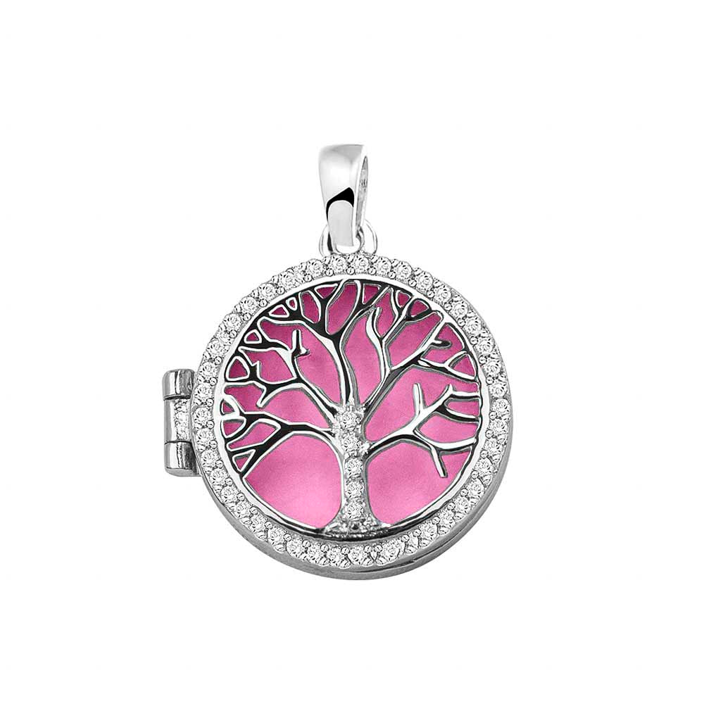 Tree of Life Locket in Fluo Pink - Silver memorial jewellery