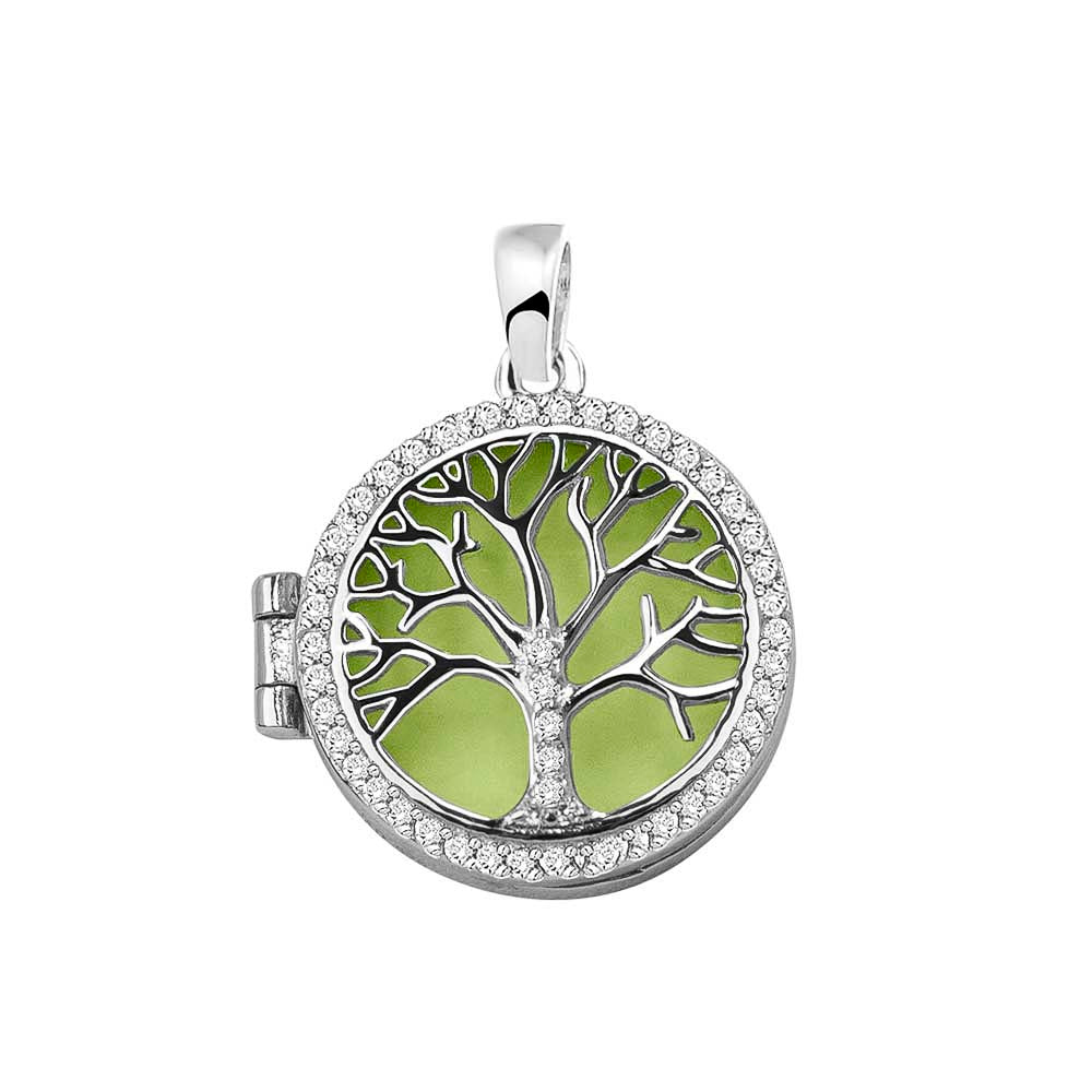 Tree of Life Locket in Green - Silver memorial jewellery