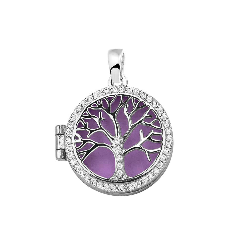 Tree of Life Locket in Purple - Silver memorial jewellery