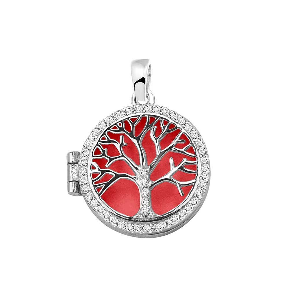 Tree of Life Locket in Red - Silver memorial jewellery