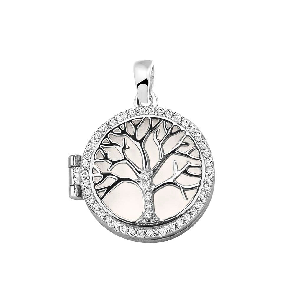 Tree of Life Locket in White - Silver memorial jewellery