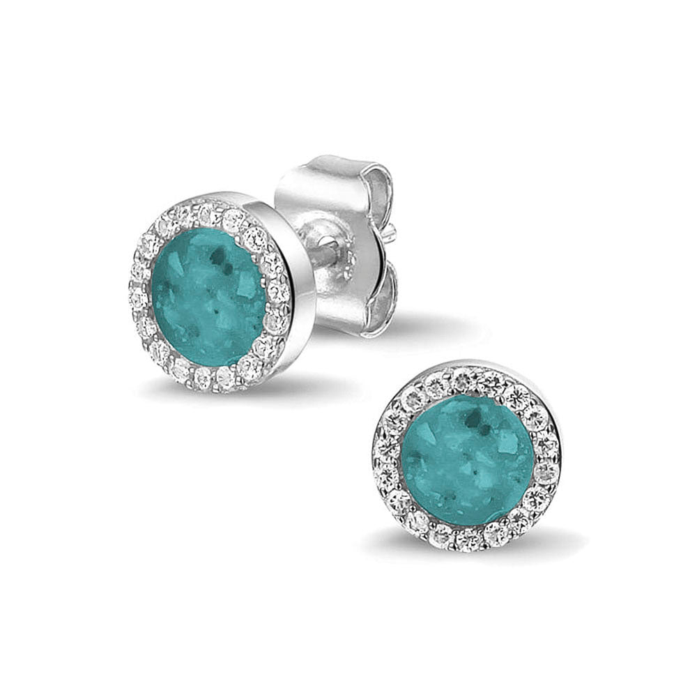 Gem Ear Studs in Aqua - Silver memorial jewellery
