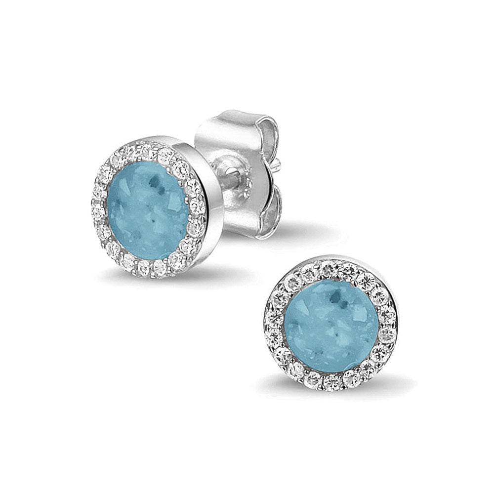 Gem Ear Studs in Baby Blue - Silver memorial jewellery