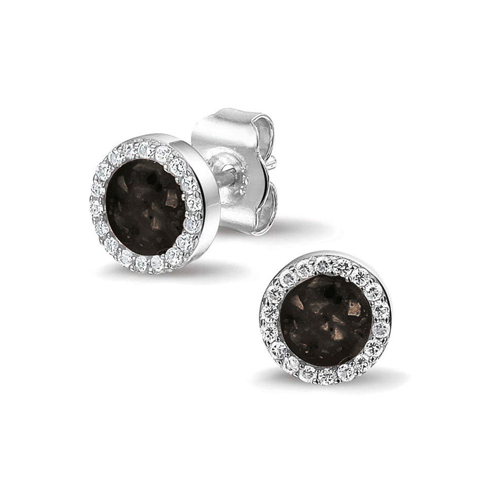 Gem Ear Studs in Black - Silver memorial jewellery