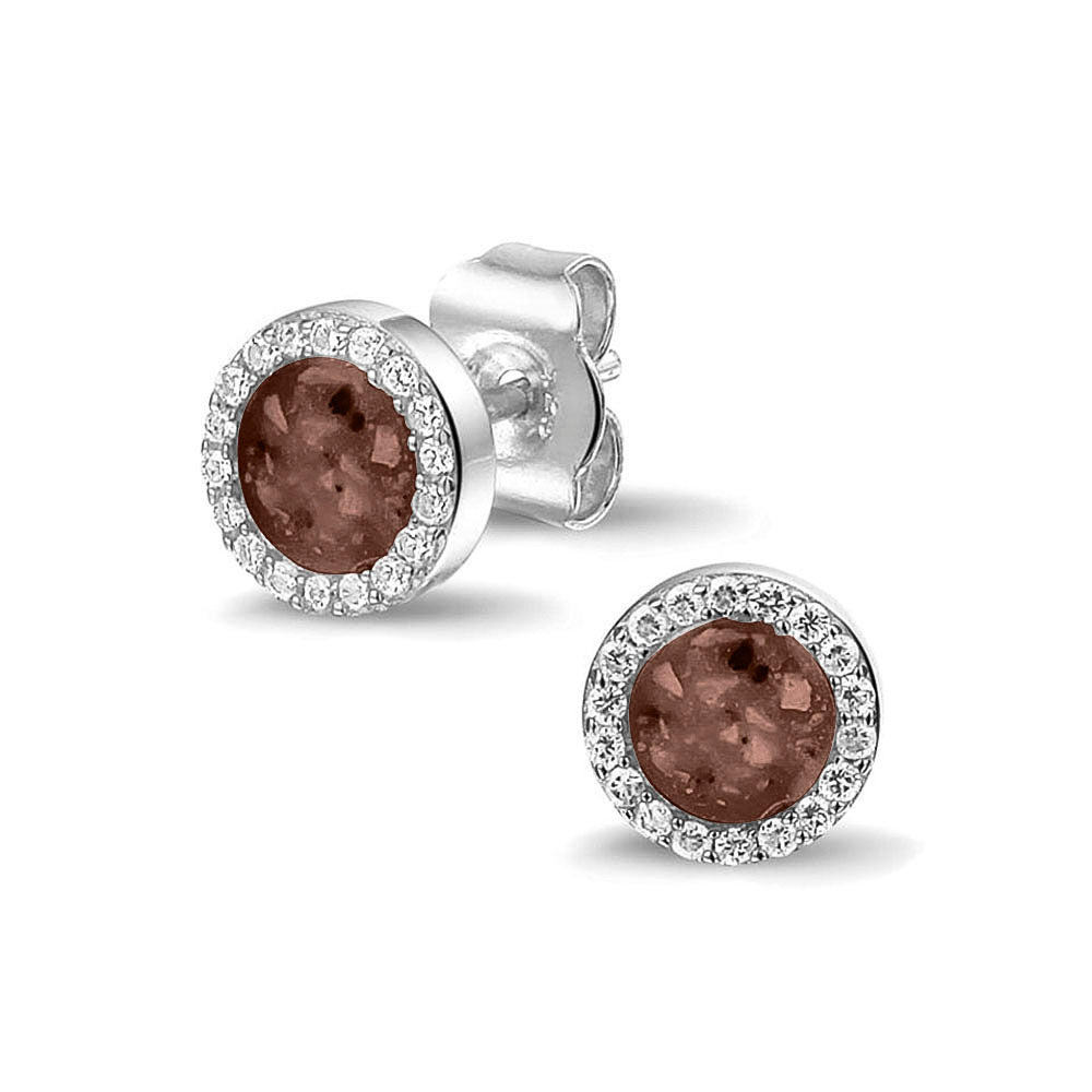 Gem Ear Studs in Brown - Silver memorial jewellery