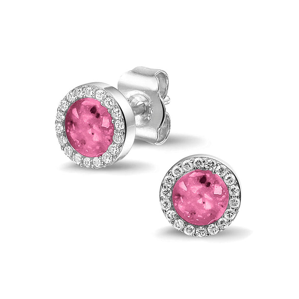 Gem Ear Studs in Fluo Pink - Silver memorial jewellery