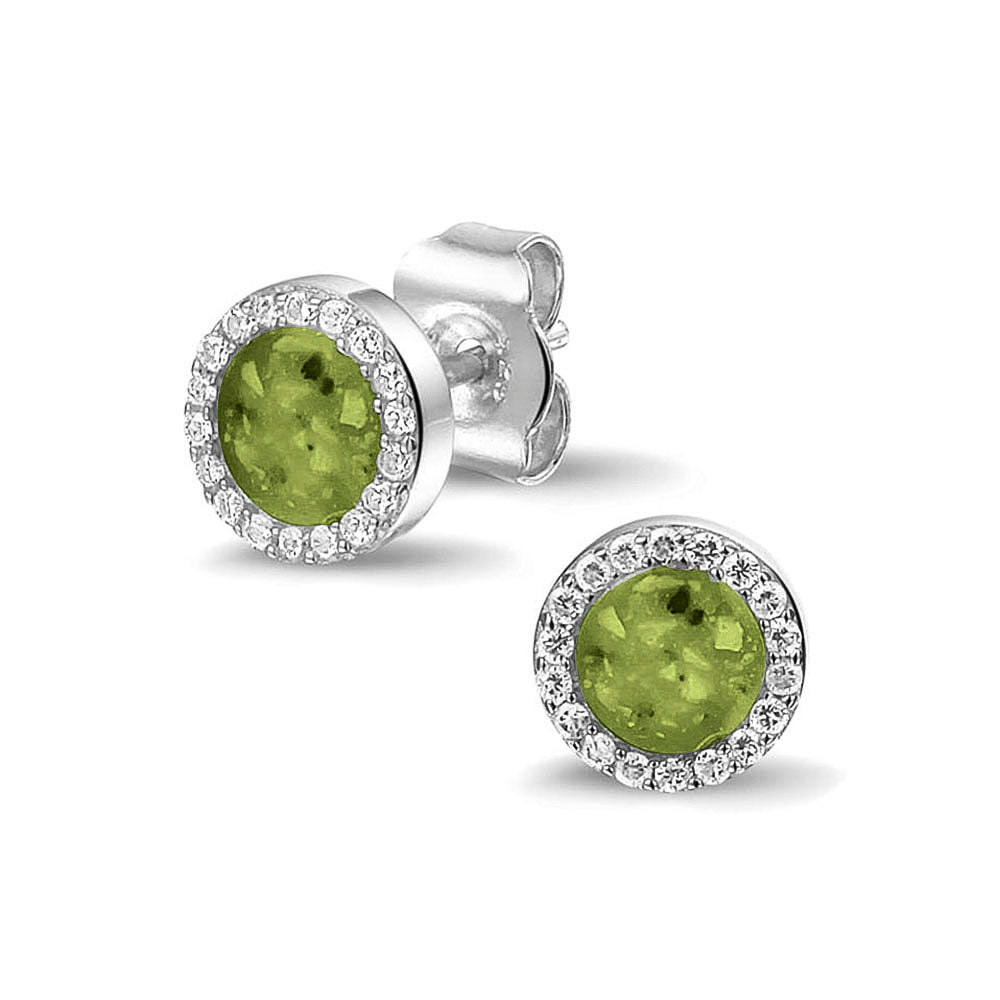 Gem Ear Studs in Green - Silver memorial jewellery