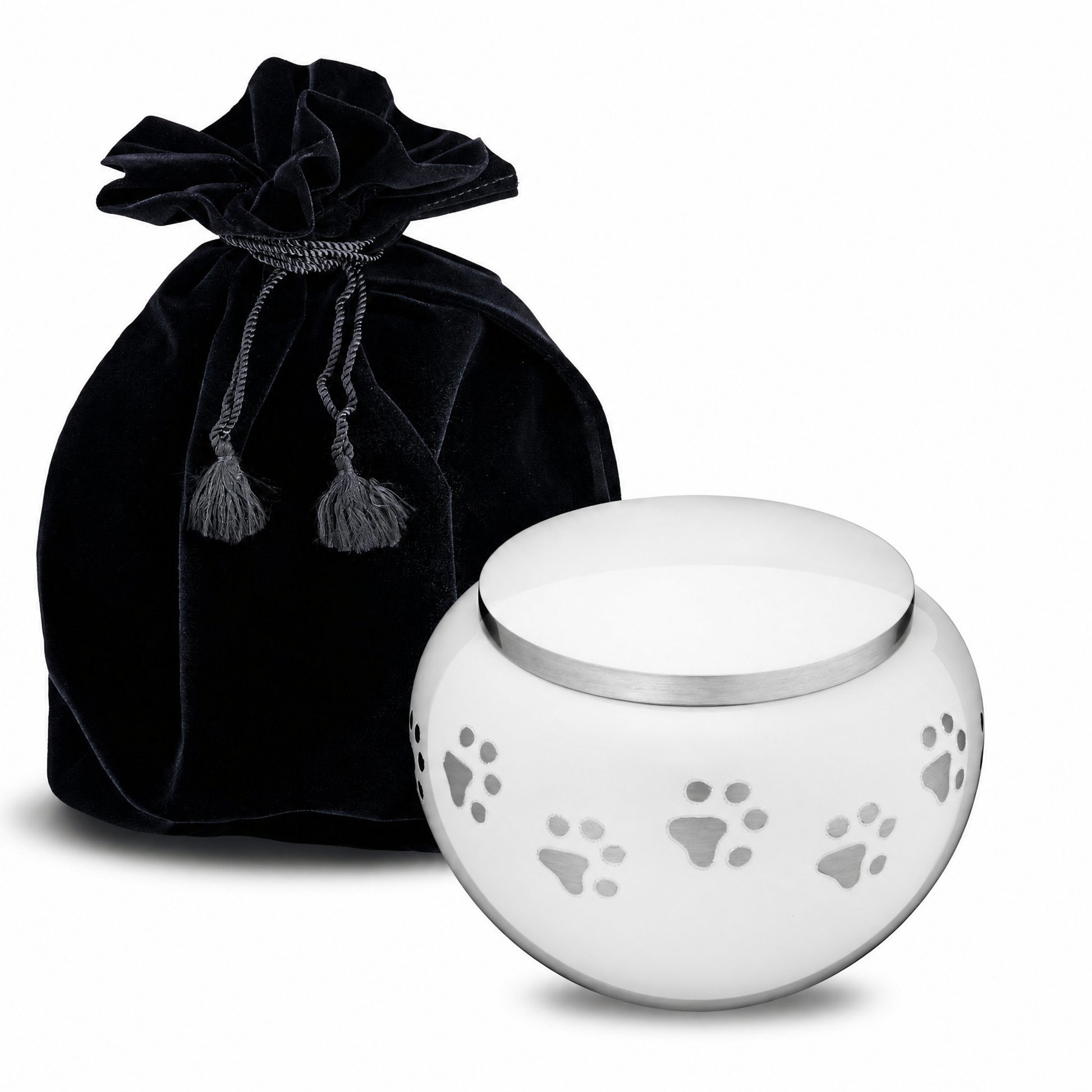 Classic™ Round Small Pet Urn White & Bru Pewter