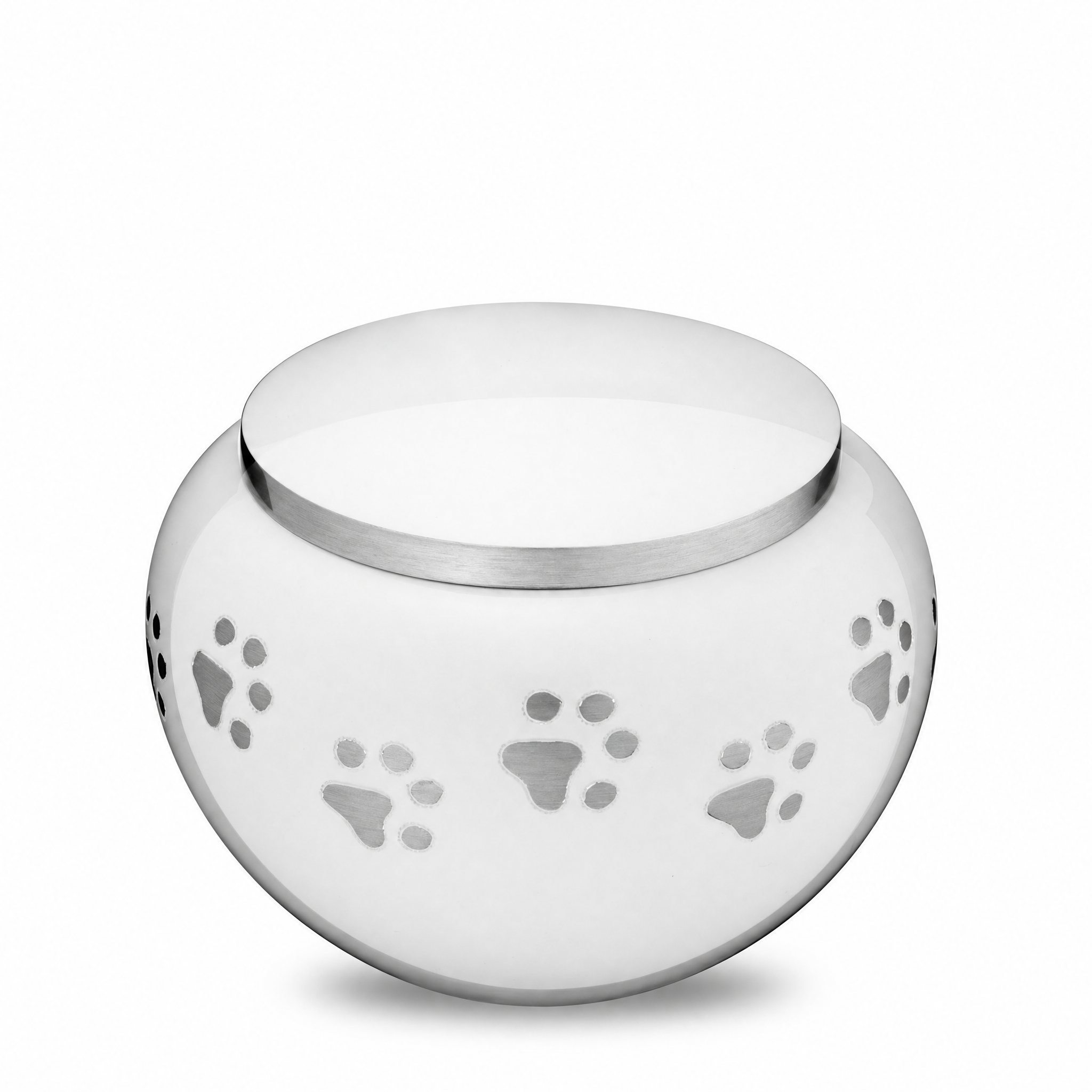 Classic™ Round Large Pet Urn White & Bru Pewter