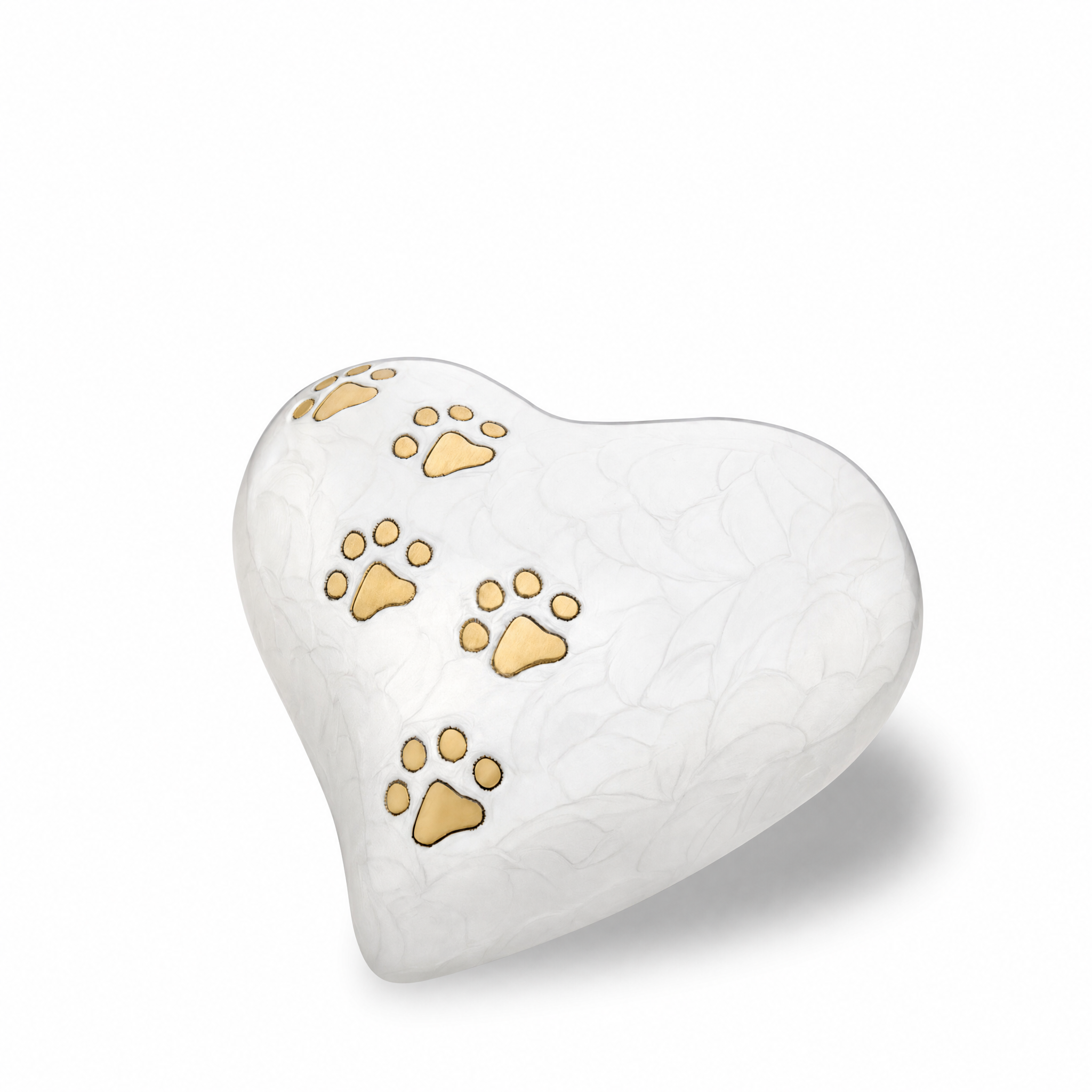 Large Heart Pet Urn Pearl White & Bru Gold