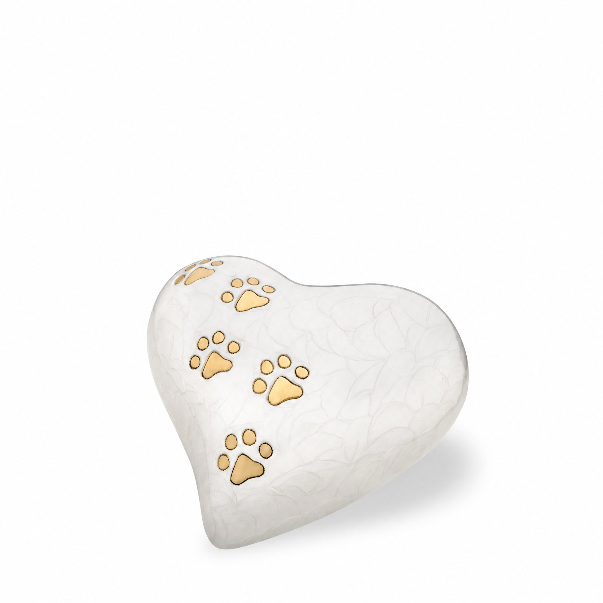 Medium Heart Pet Urn Pearl White & Bru Gold