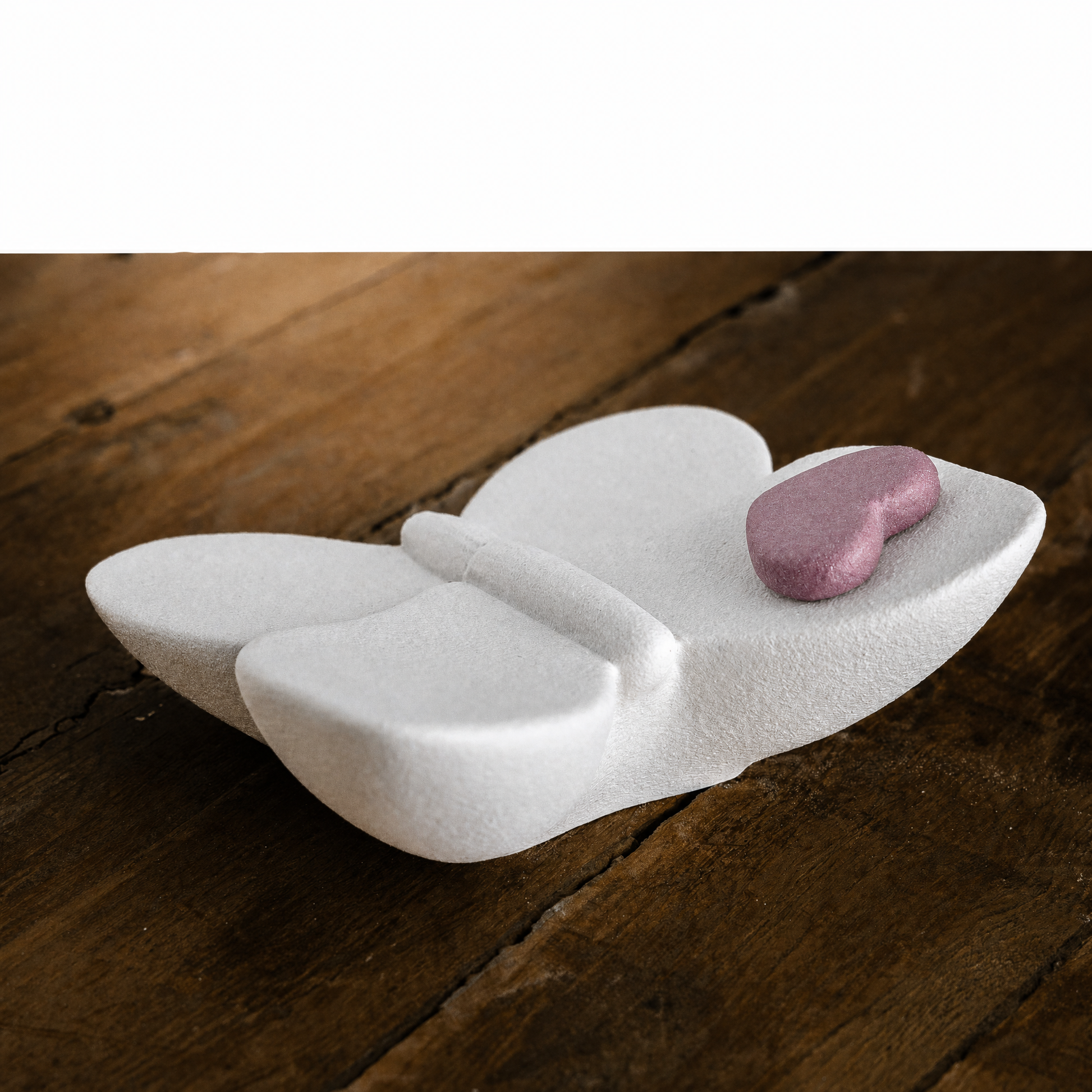 Butterfly with Heart Accent Keepsake Urn White & Berry