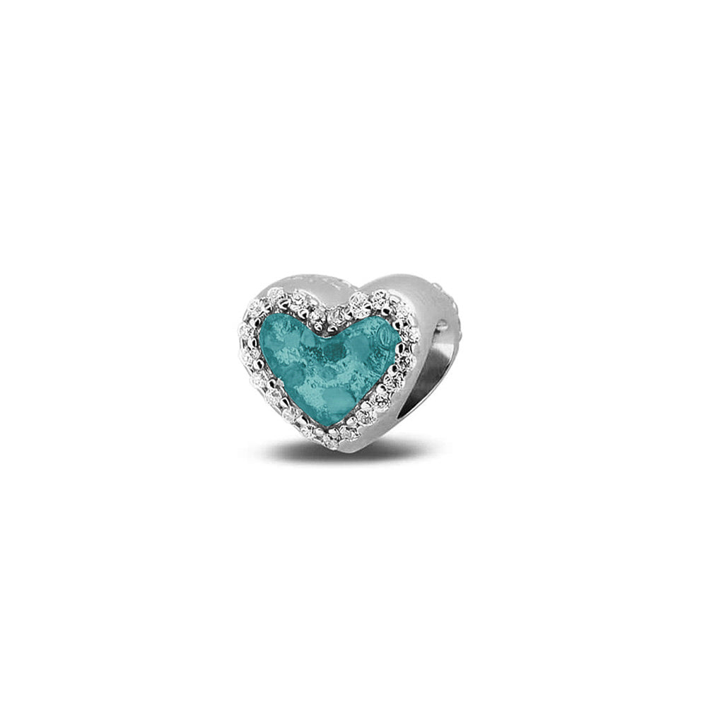 Heart Gem Charm in Aqua - Silver memorial jewellery