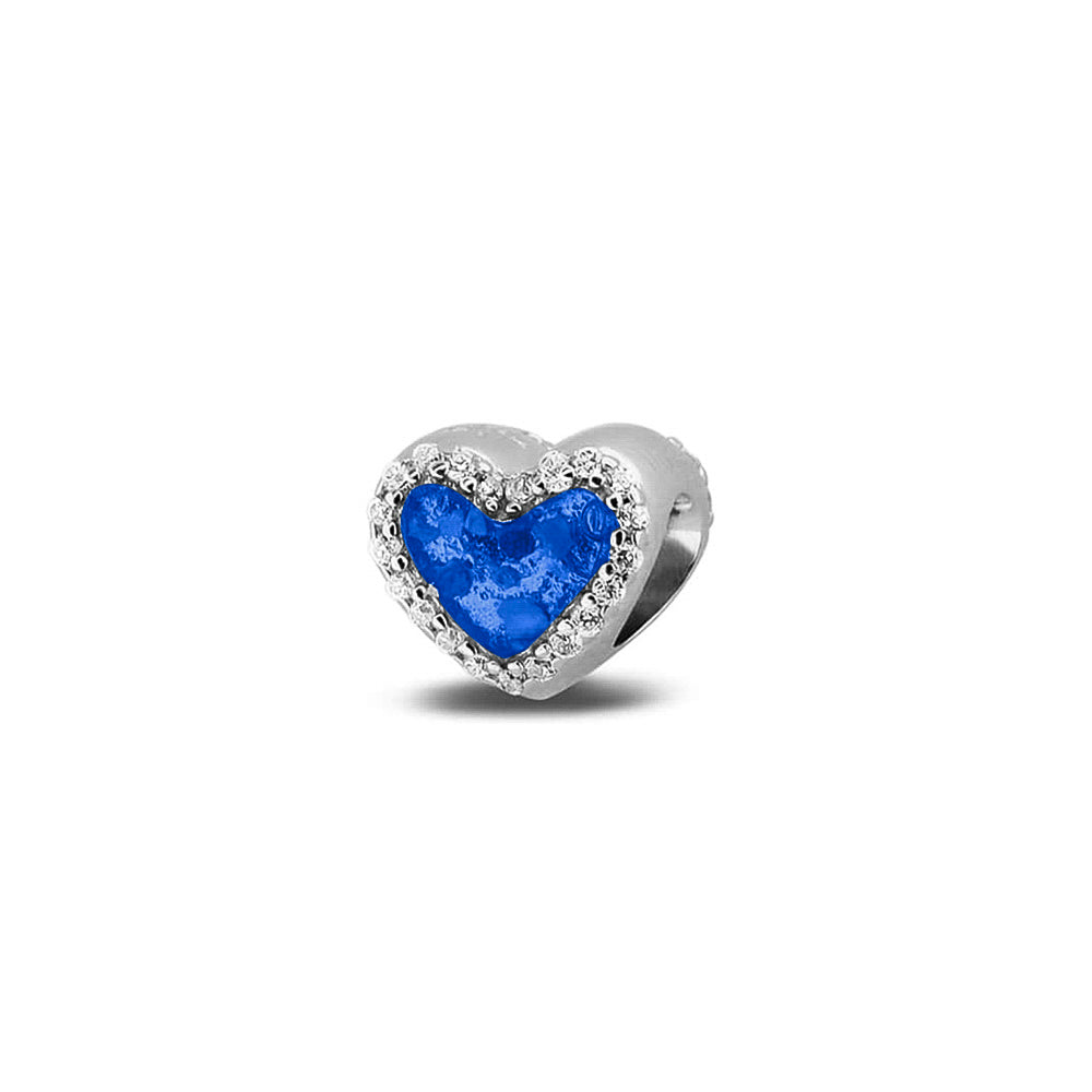 Heart Gem Charm in Blue - Silver memorial jewellery