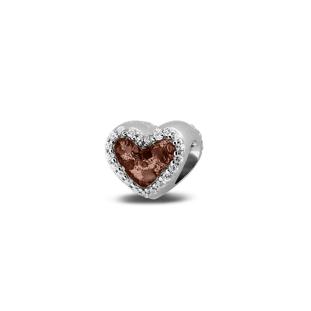 Heart Gem Charm in Brown - Silver memorial jewellery