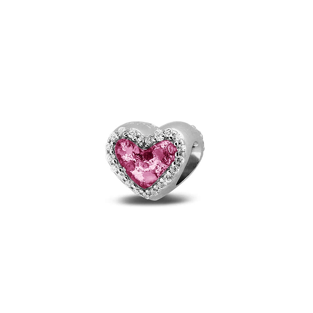 Heart Gem Charm in Fluo Pink - Silver memorial jewellery