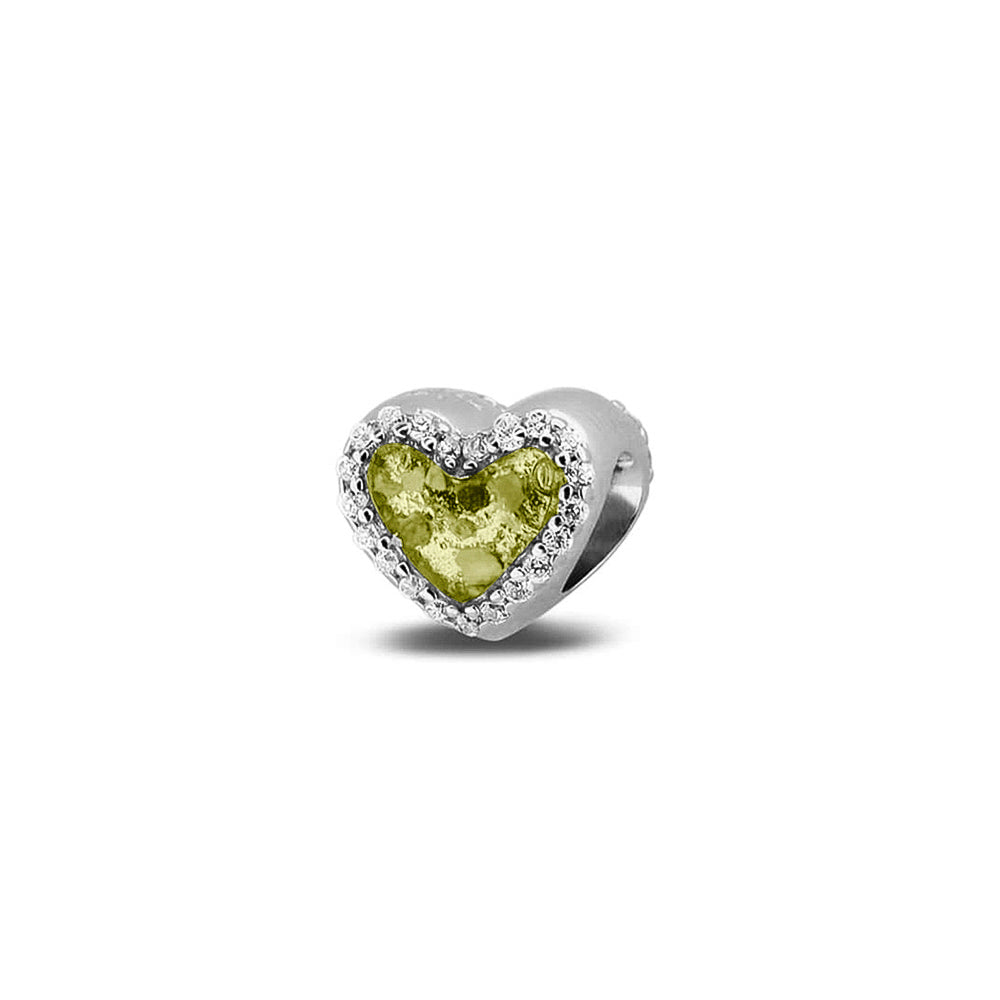 Heart Gem Charm in Olive - Silver memorial jewellery