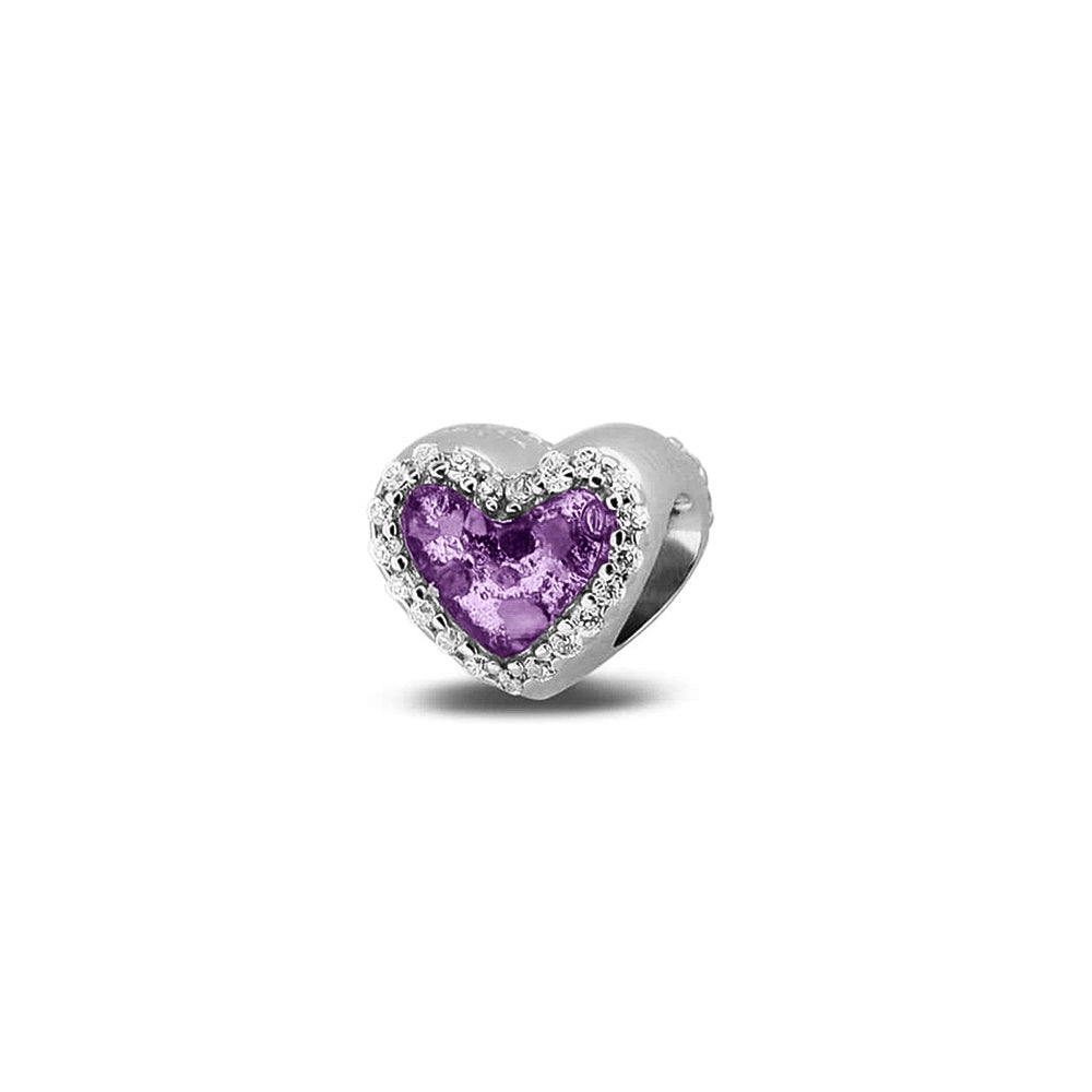 Heart Gem Charm in Purple - Silver memorial jewellery