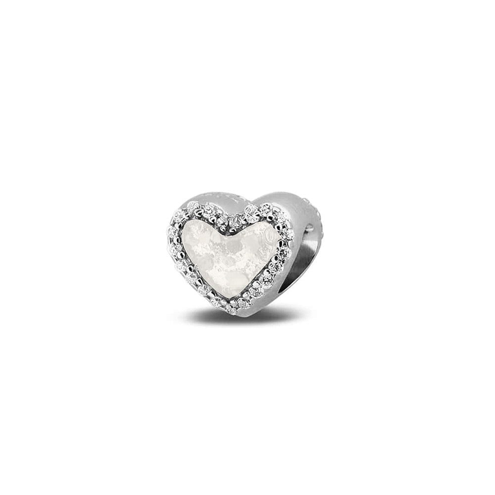 Heart Gem Charm in White - Silver memorial jewellery