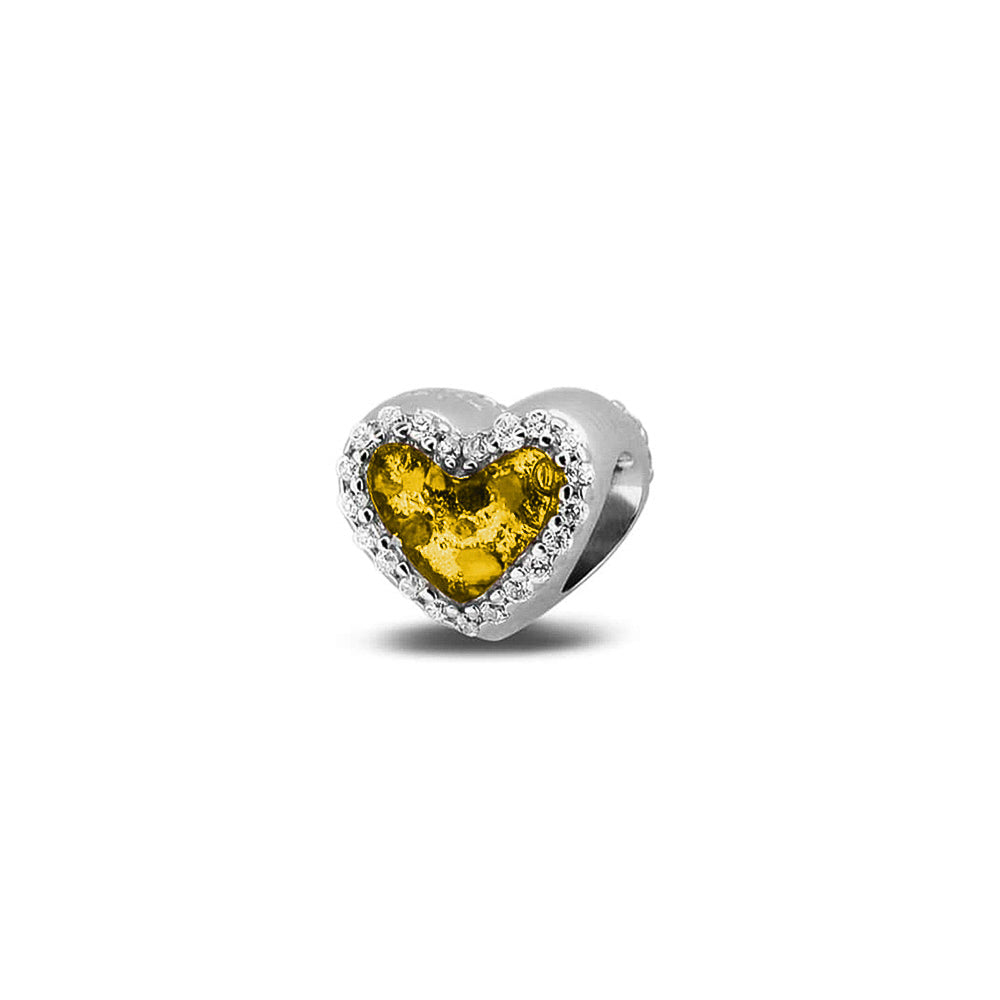 Heart Gem Charm in Yellow - Silver memorial jewellery