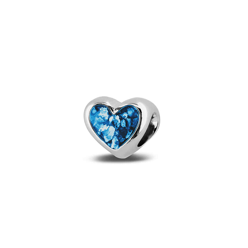 Heart Charm in Marine Blue - Silver memorial jewellery