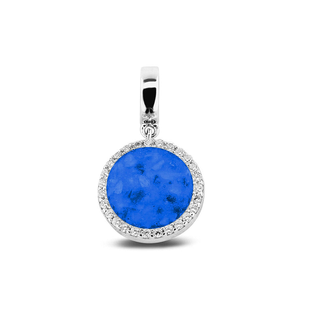 Round Pendant Charm in Blue - Silver memorial jewellery