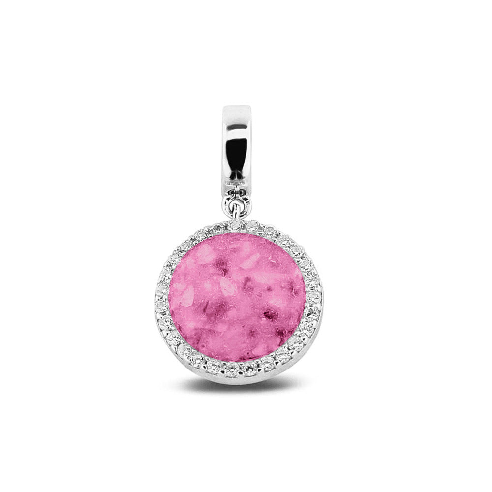 Round Pendant Charm in Fluo Pink - Silver memorial jewellery