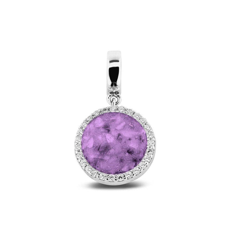 Round Pendant Charm in Purple - Silver memorial jewellery
