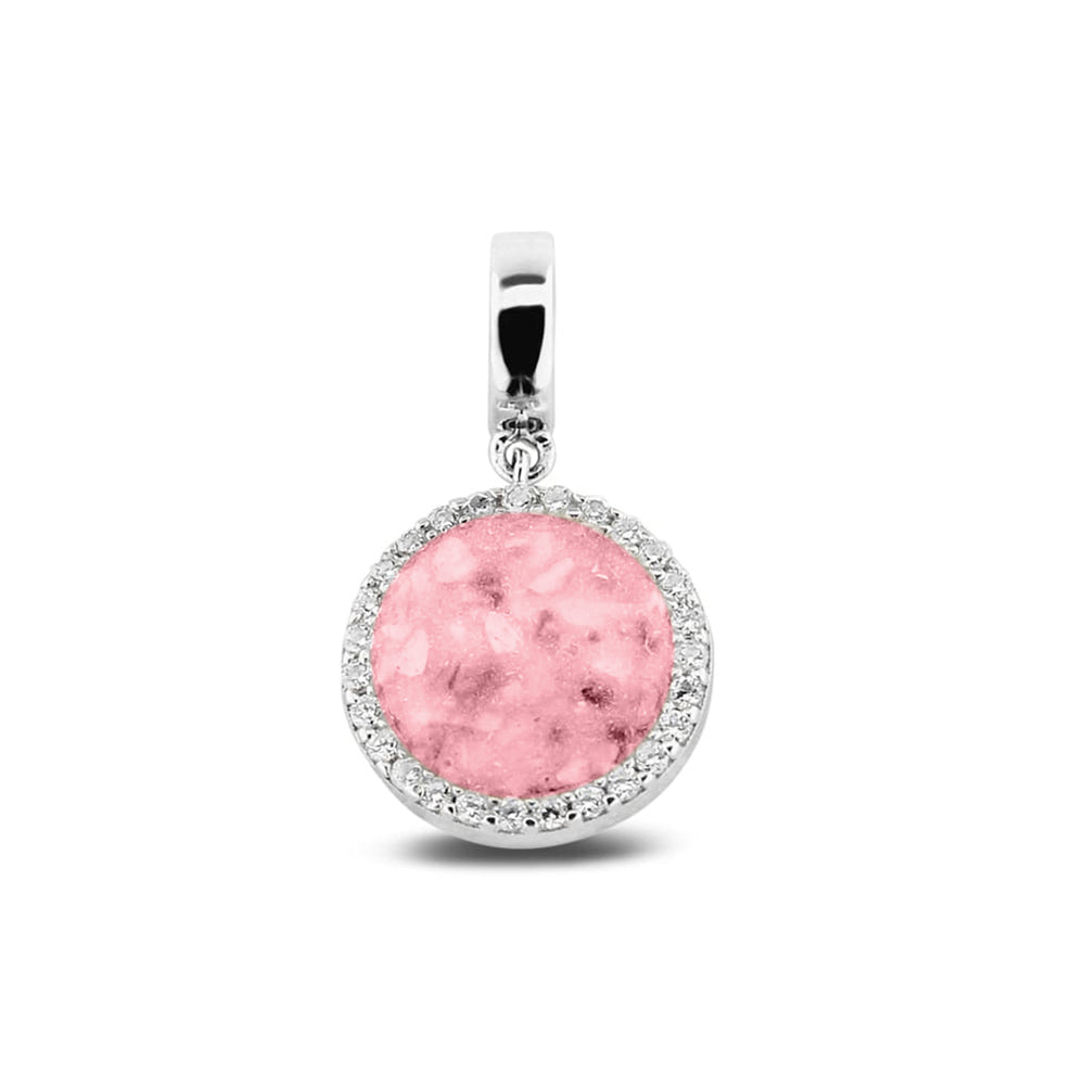 Round Pendant Charm in Soft Pink - Silver memorial jewellery