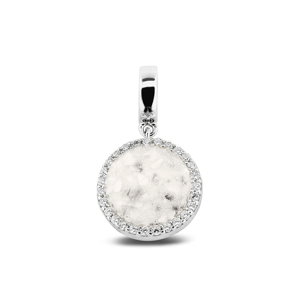 Round Pendant Charm in White - Silver memorial jewellery