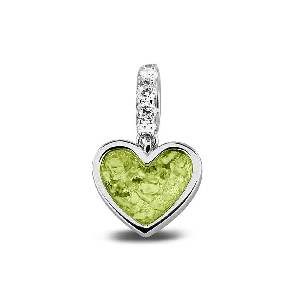 Heart Pendant Charm in Green - Silver memorial jewellery