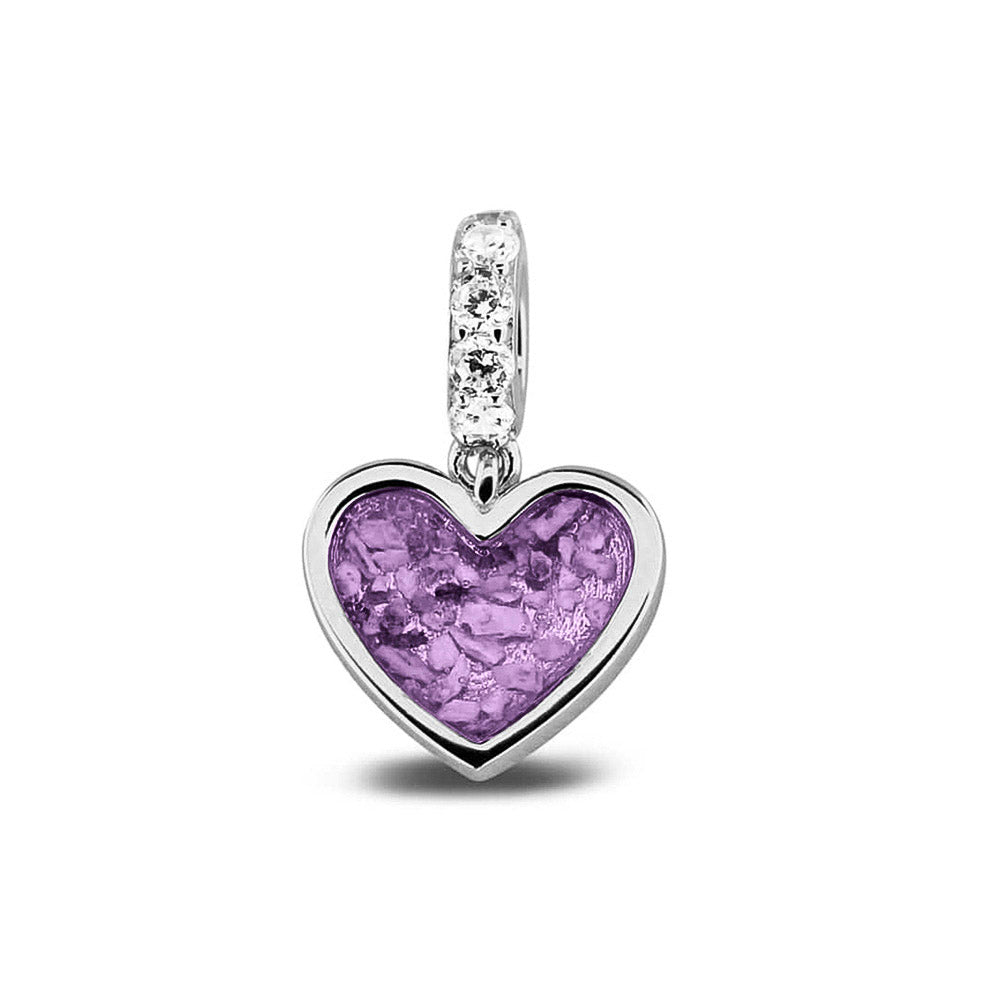 Heart Pendant Charm in Purple - Silver memorial jewellery